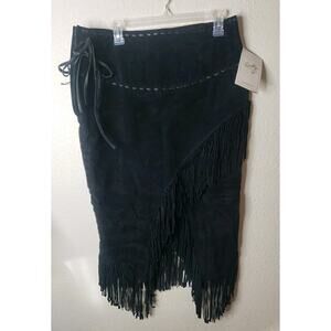 Scully Leather Womens Long Suede Fringe Skirt Black Size XL Western Country